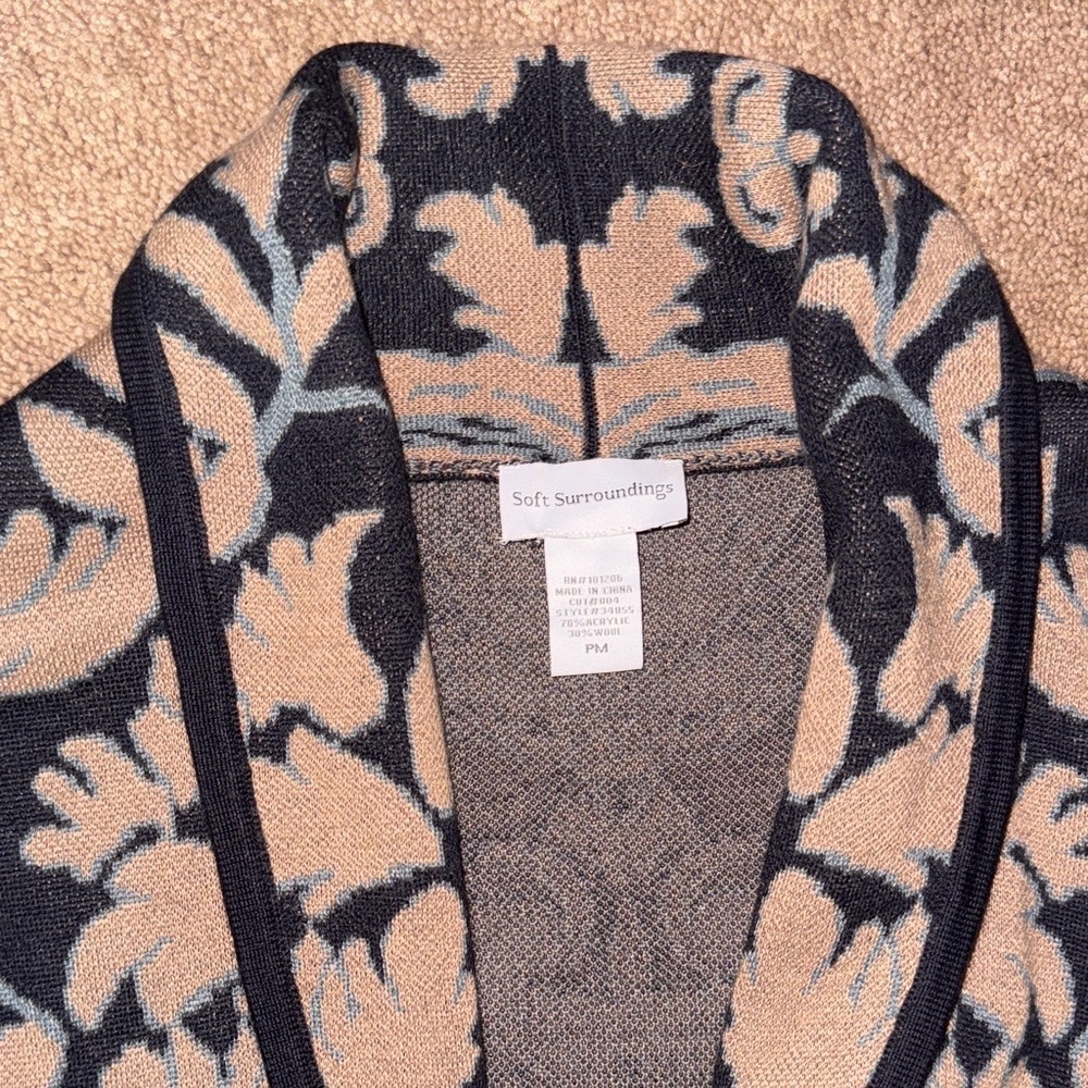 Soft Surroundings Black and Tan Floral Cardigan - Picture 3 of 6
